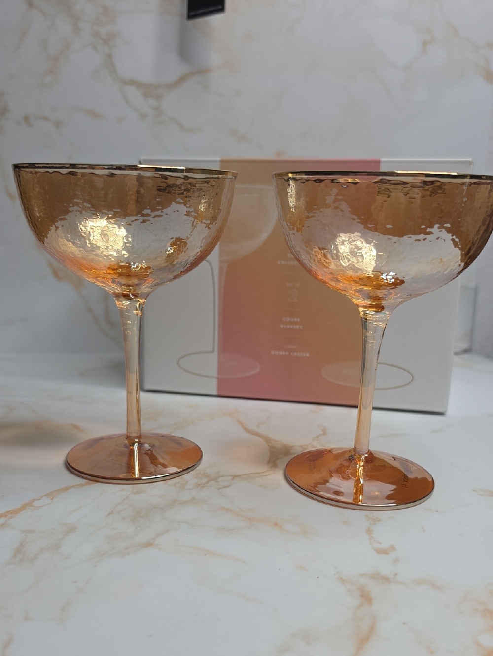 Anthropologie Zaza Collection Honey Luster Coupe Glasses - Set of 2 New